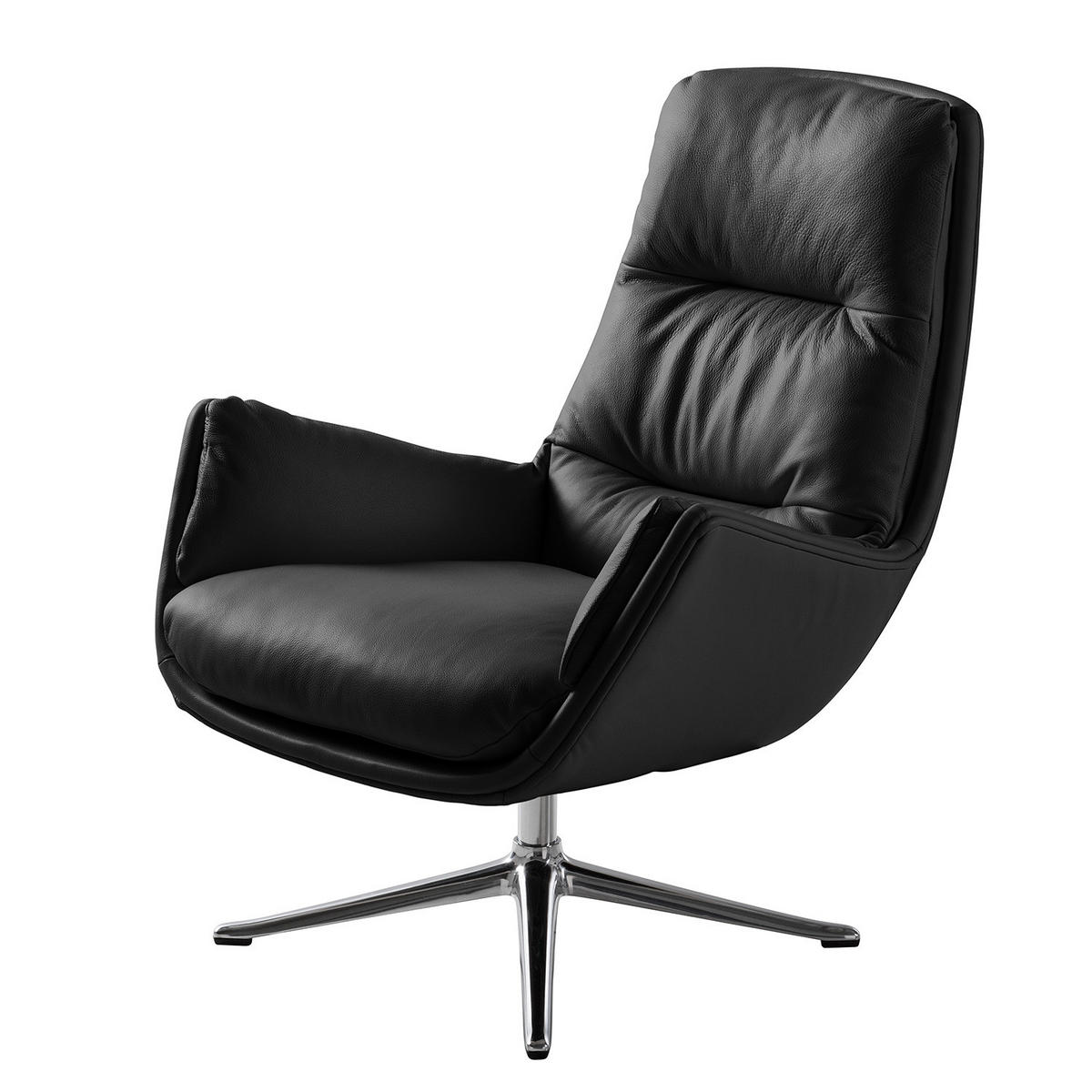 SESSEL mit Kreuzfuß - Chromfarben/Schwarz, Leder/Metall (83/95/97cm) - home24