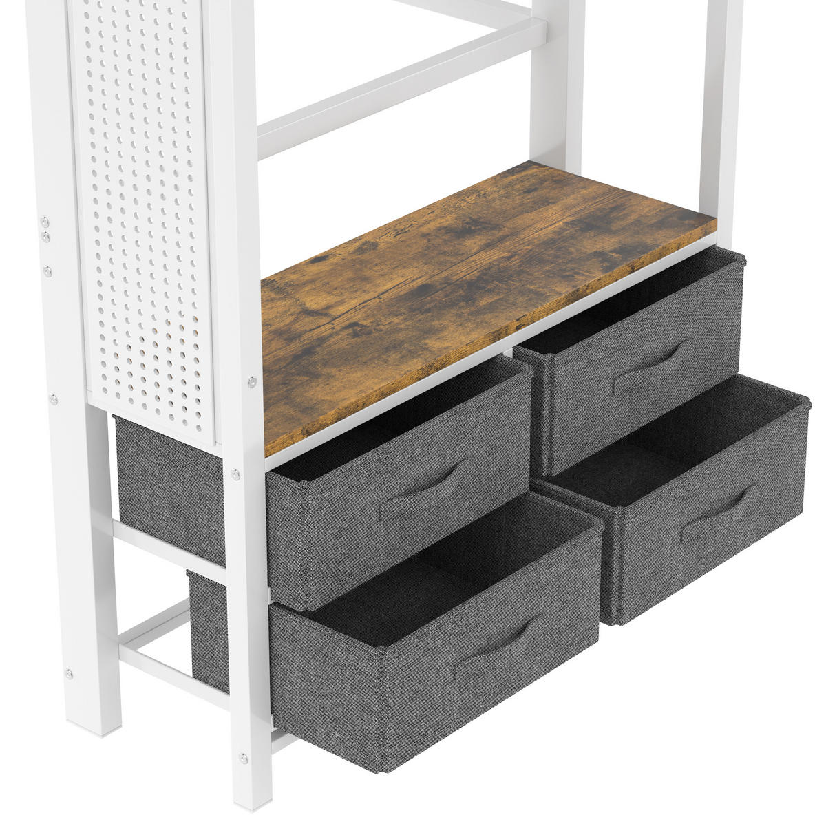 HOCHBETT 90/200 cm Eisenrahmen mit 4 Schubladen und USB-Anschluss ohne Matratze - Weiß, Metall (90/200cm) - OKWISH