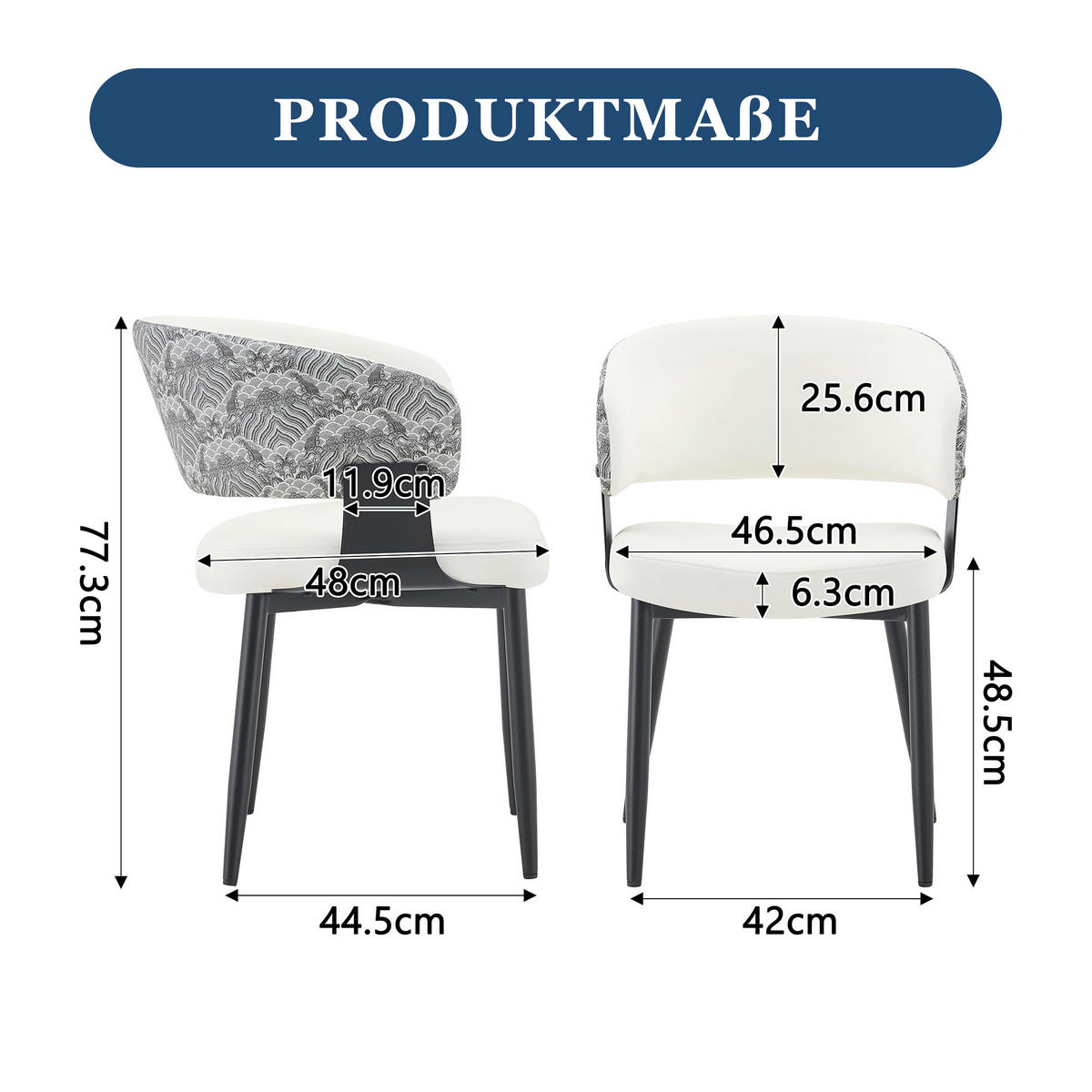 ARMLEHNSTUHL-SET DE-36711 2 Stück im Mid-Century-Modern-Stil mit gemusterter Rückenlehne Weiß - Weiß, Metall (48/77.3/46.5cm) - ComfortXL