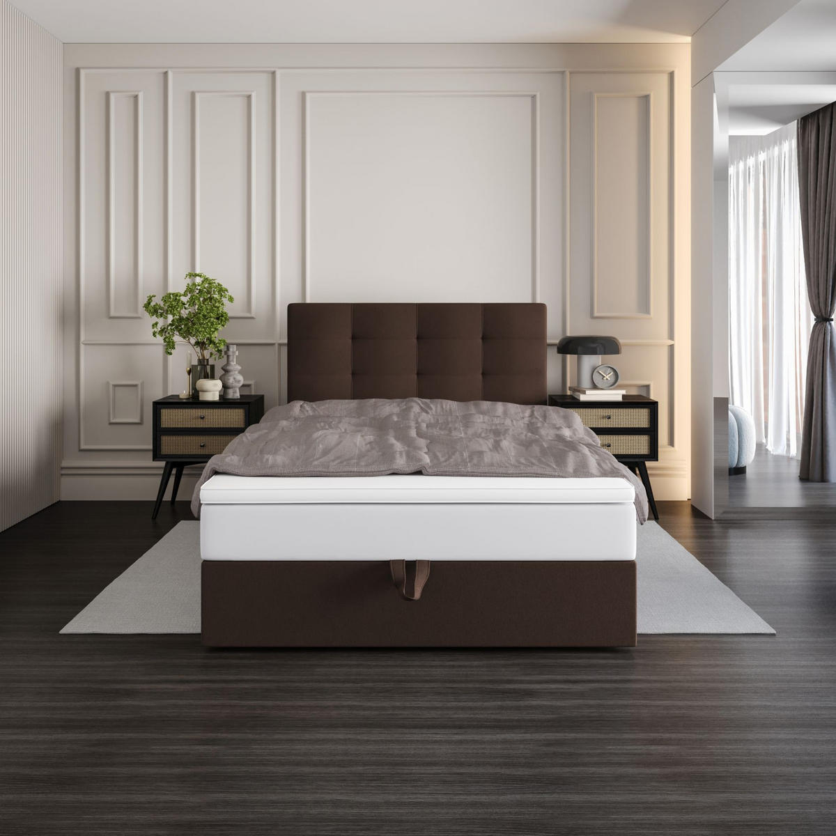 BOXBETT DUO 1 100x200 Cosmic 800, mit Matratze H3 und Topper, Dunkelbraun - Dunkelbraun, Holz/Kunststoff (100/200cm) - Bedante