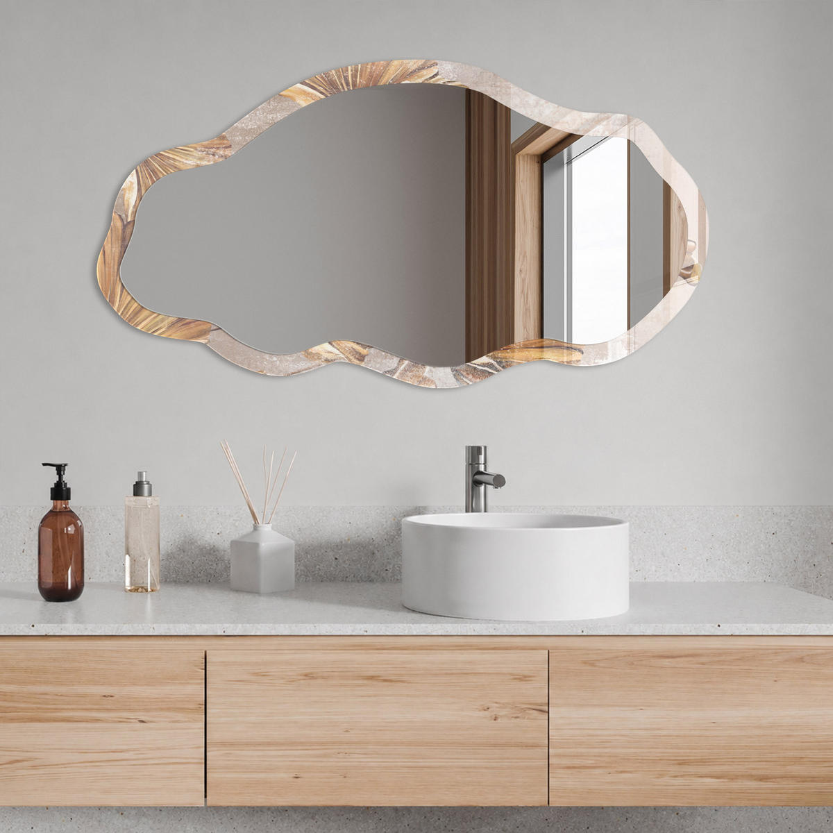 SPIEGEL 90x45 cm asymmetrisch mit Druck - Pflanzenblätter - Transparent, Glas (45/90/0.4cm) - TULUP