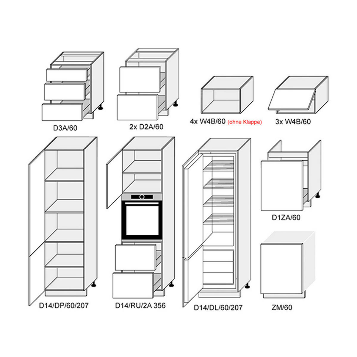 KÜCHENLEERBLOCK Bonn eiche artisan matt / marineblau matt 16-teilig - Blau/Braun, Holzwerkstoff/Metall (300/207/59cm) - Feldmann-Wohnen
