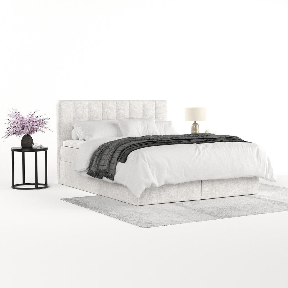 BOXBETT Lusso 180/200 cm Creme im Neve Stoff - Creme/Schwarz, Holz/Holzwerkstoff (180/200cm) - AltaBeds