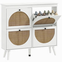 SCHUHSCHRANK DE-15022 4 Klapptüren in Rattan-Optik Weiß - Weiß, Holzwerkstoff (105/97.5/24cm) - ComfortXL