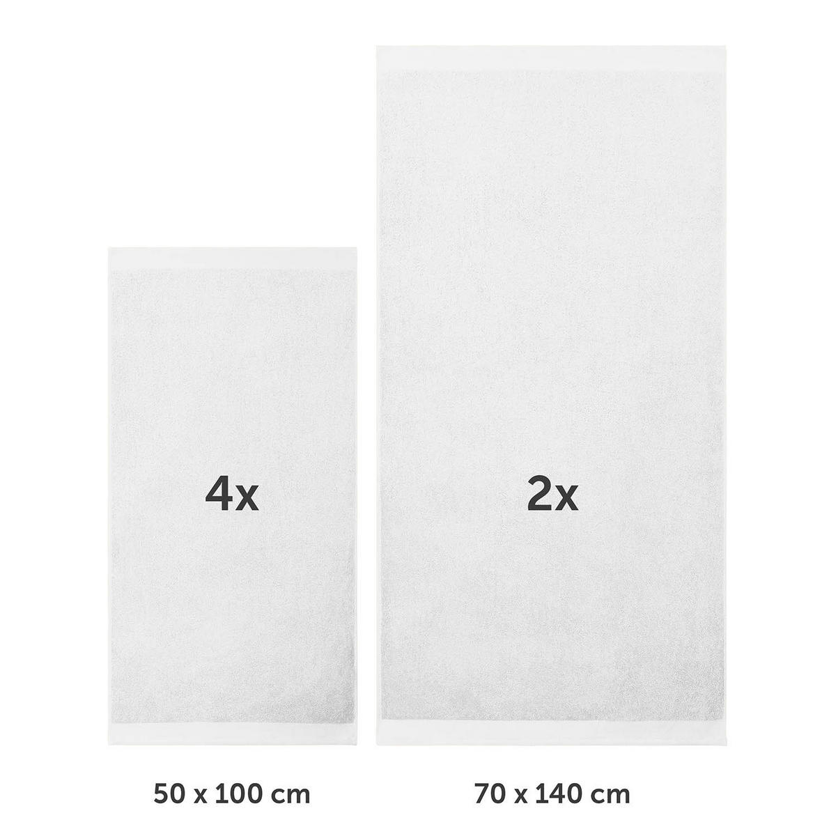 BADETUCH 6-teilig, 2x Badetuch 70/140 + 4x Handtuch 50/100 cm, Weiß - Weiß, Textil (70/140cm) - Blumtal