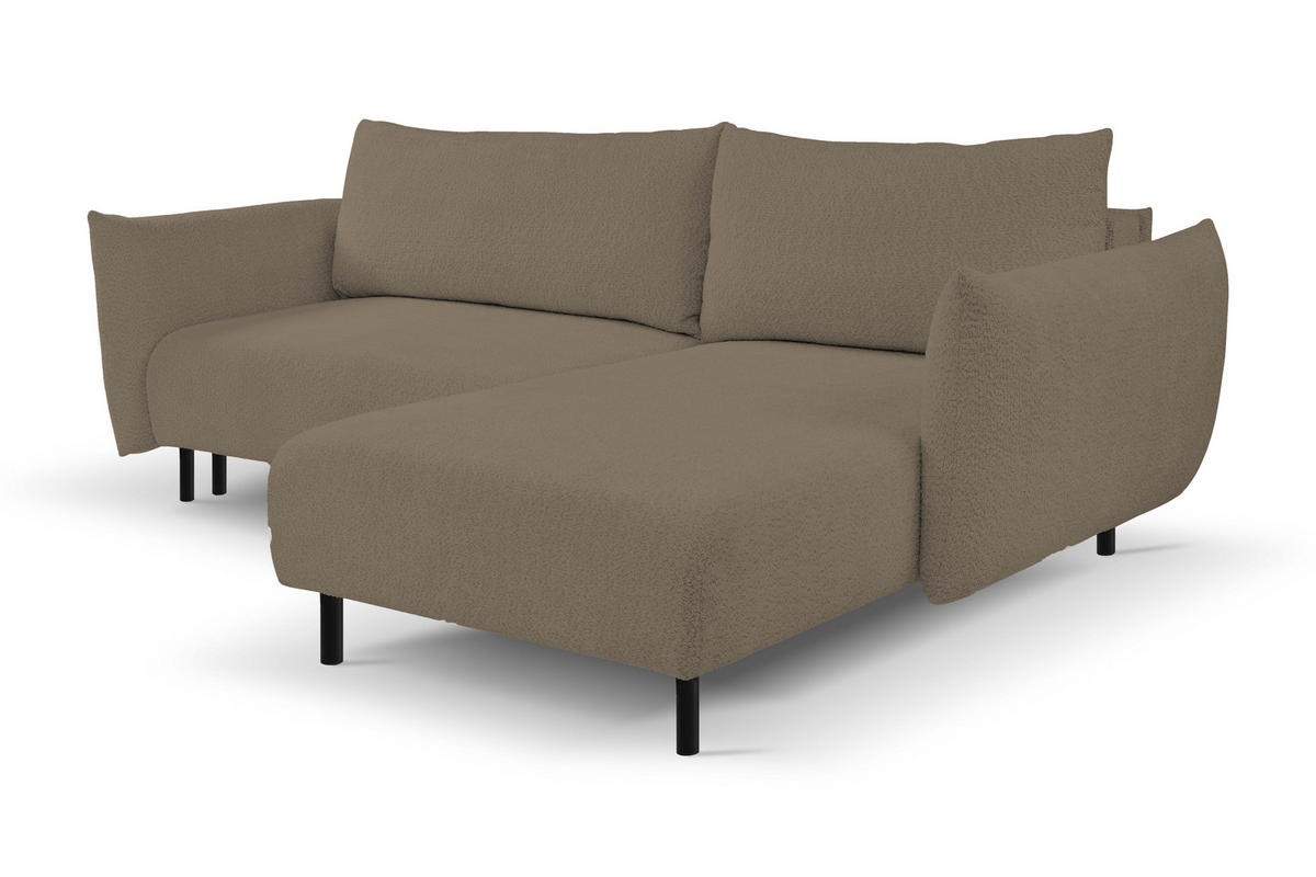 ECKSOFA ADEL mit Schlaffunktion und Bettkasten, L-förm, Metallbeine, verstellbar lose Rückenkissen, freistehend, RECHTS, 257x171x90 cm, Light brown - Hellbraun, Holz/Textil (257/171cm) - DomoHome