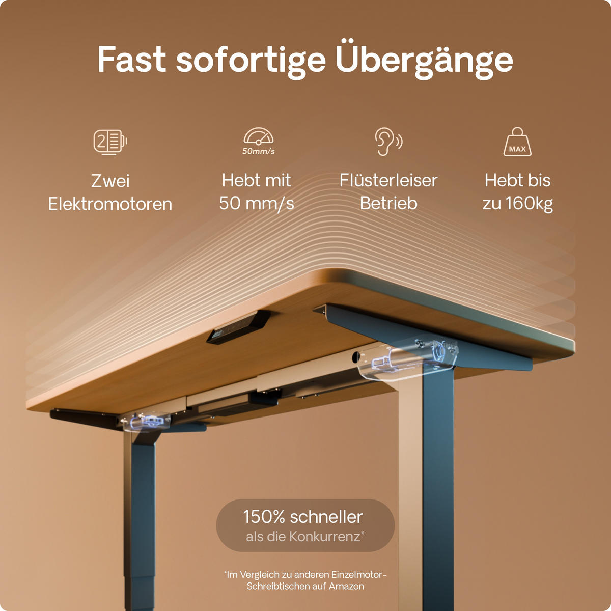 SCHREIBTISCH Elektrisch Höhenverstellbarer HomePro 120x60cm Grau/Eiche mit Memory-Funktion, Anti-Kollisions Technologie - Eichefarben/Grau, Holzwerkstoff (60/120/62cm) - Desktronic