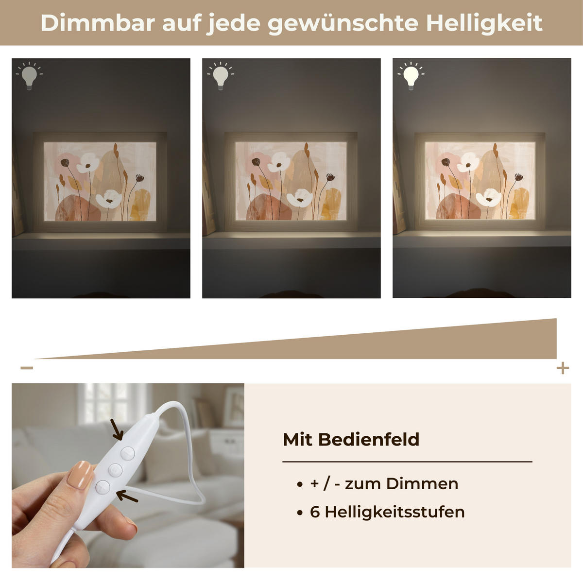 WANDLEUCHTE Blumen - Abstrakt - Beige - Strichzeichnung 20x15 cm - Sandfarben, Holzwerkstoff (20/15/8cm) - OnlyWow