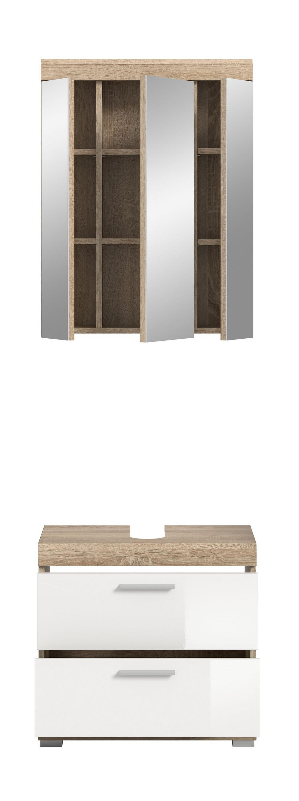 BADKOMBINATION 2tlg. Lambada Bad in Sonoma Eiche hell und weiß hochglanz B/H/T: 60x191x34 cm - Sonoma Eiche, Holz (60/191/37cm)