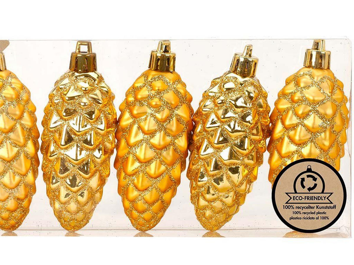 WEIHNACHTSORNAMENTE 6er-Set Ornamente Tannenzapfen gold matt / glänzend 9 cm - Goldfarben, Kunststoff (9/9/9cm) - LAALU