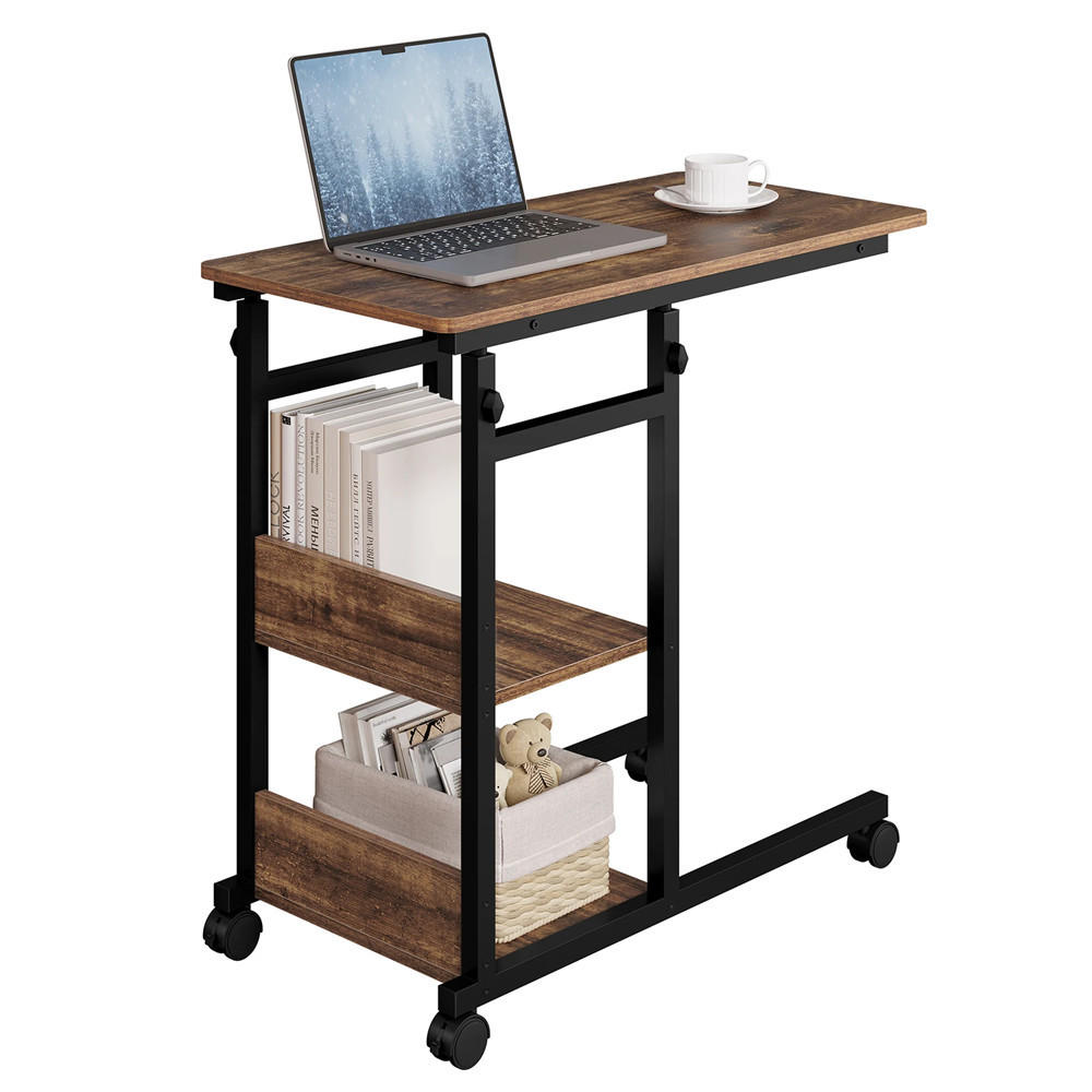 BEISTELLTISCH C-Form höhenverstellbar mit Rollen Braun Sofa Tisch - Braun, Metall (40/80/96cm) - Kaket