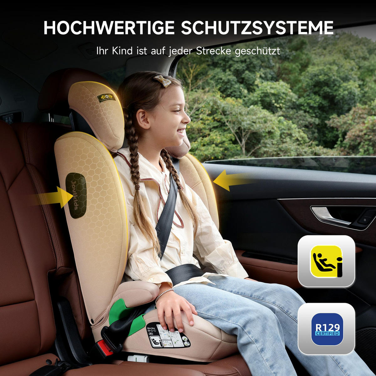 AUTOKINDERSITZ Kindersitzerhöhung i-Size R129& Verstellbare Kopfstütze - Rosa, Textil (44/80/46cm) - Gisaae