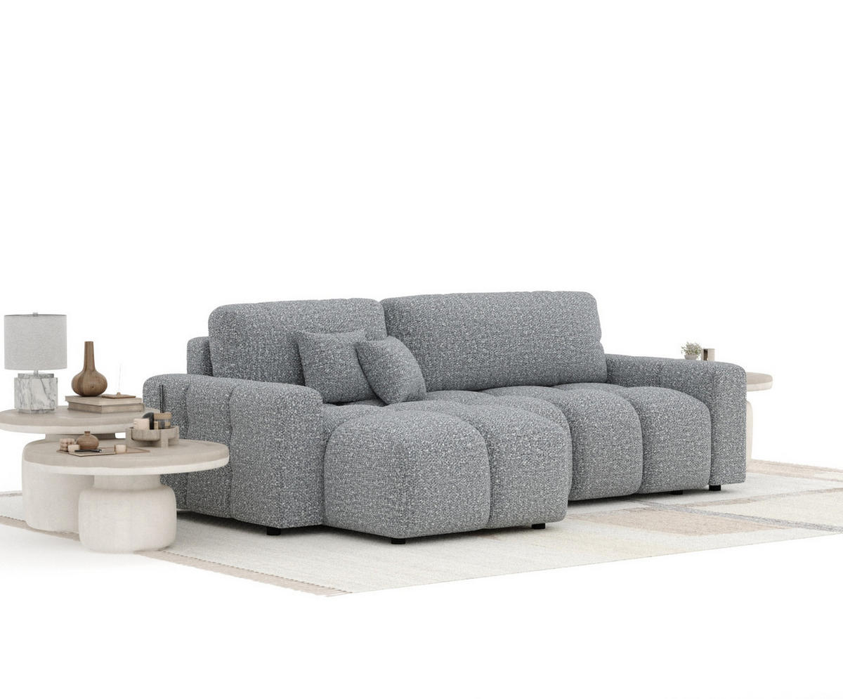 ECKSOFA MIT SCHLAFFUNKTION Ucci Grau Plüschstoff - Schwarz/Grau, Holz/Holzwerkstoff (233/142cm) - Maison de Reve