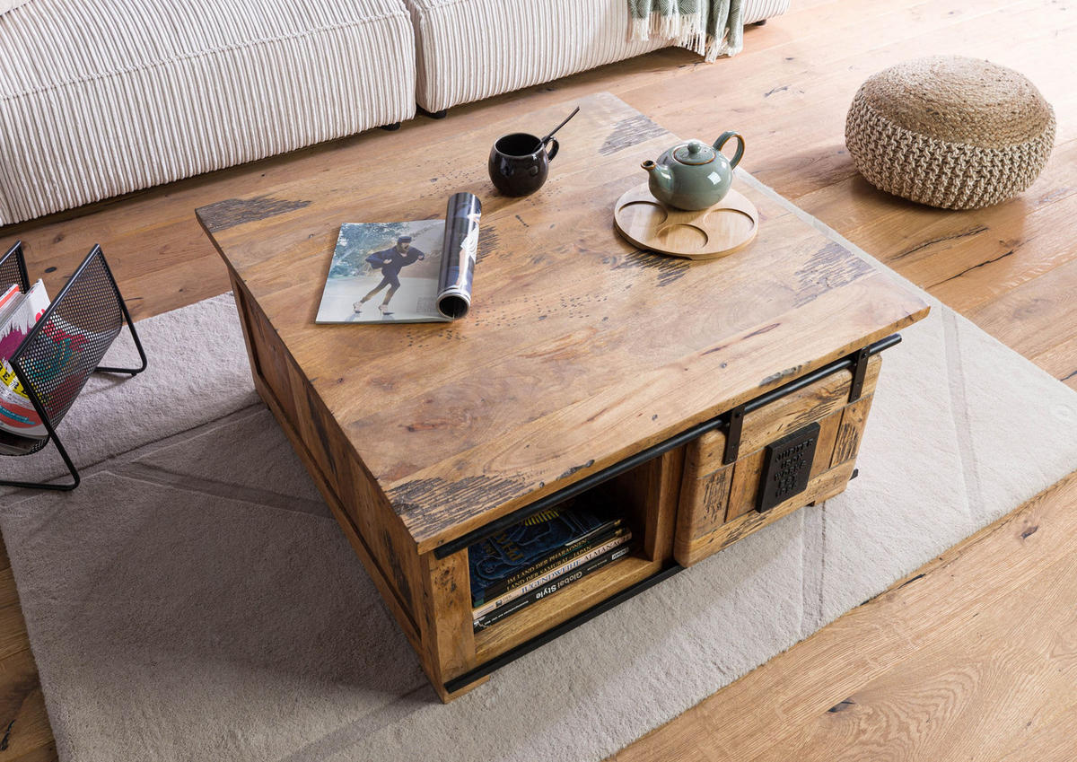 COUCHTISCH Mango 90x90x45 natur lackiert RAILWAY #1006 - Braun, Holz (90/90/45cm) - Massivmoebel24