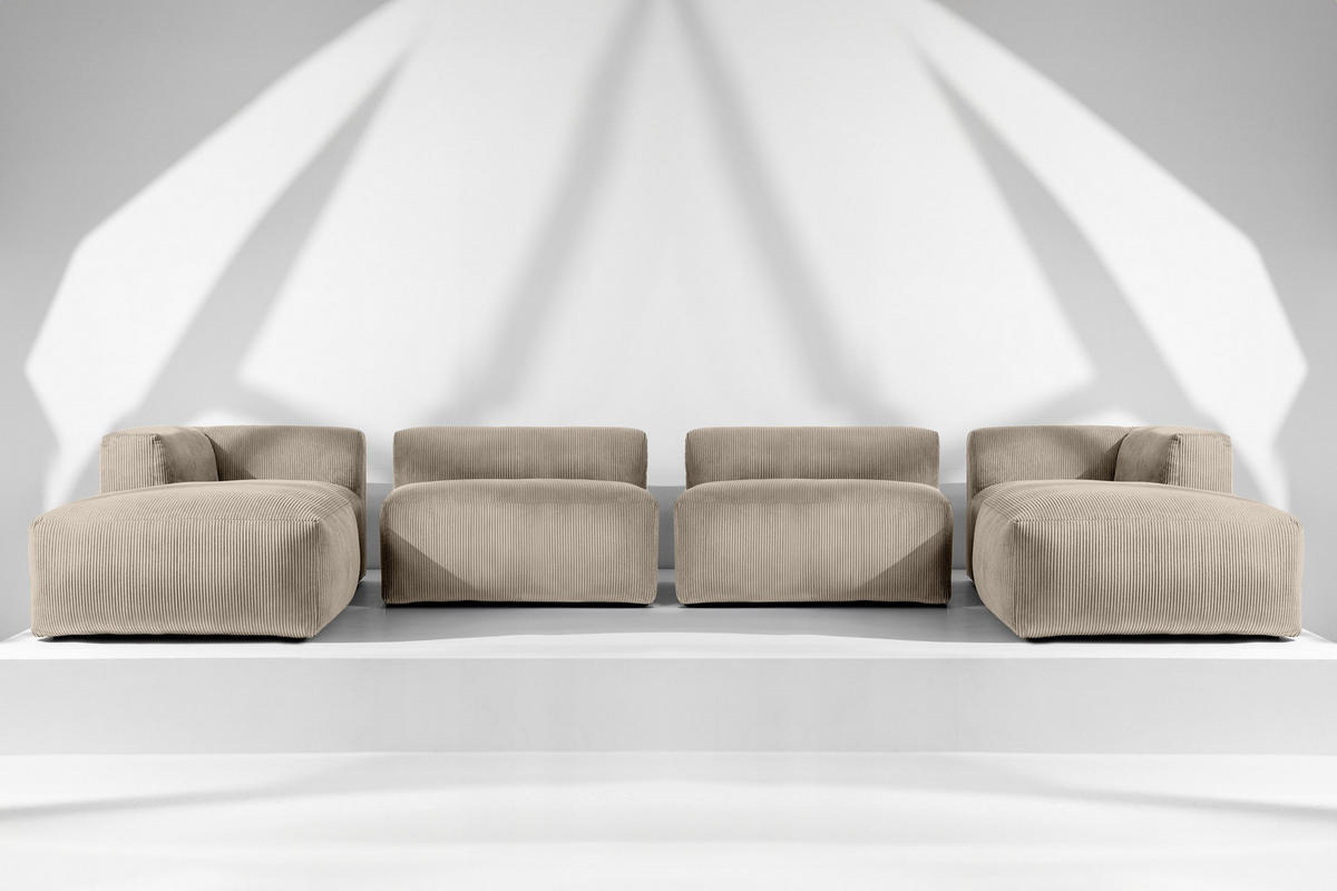 PANORAMA-ECKSOFA BUFFO 7/8 Sitzer mit extrem weicher Sitzfläche, Kordstoff, beige - Beige, Textil (424/73/180cm) - KONSIMO®