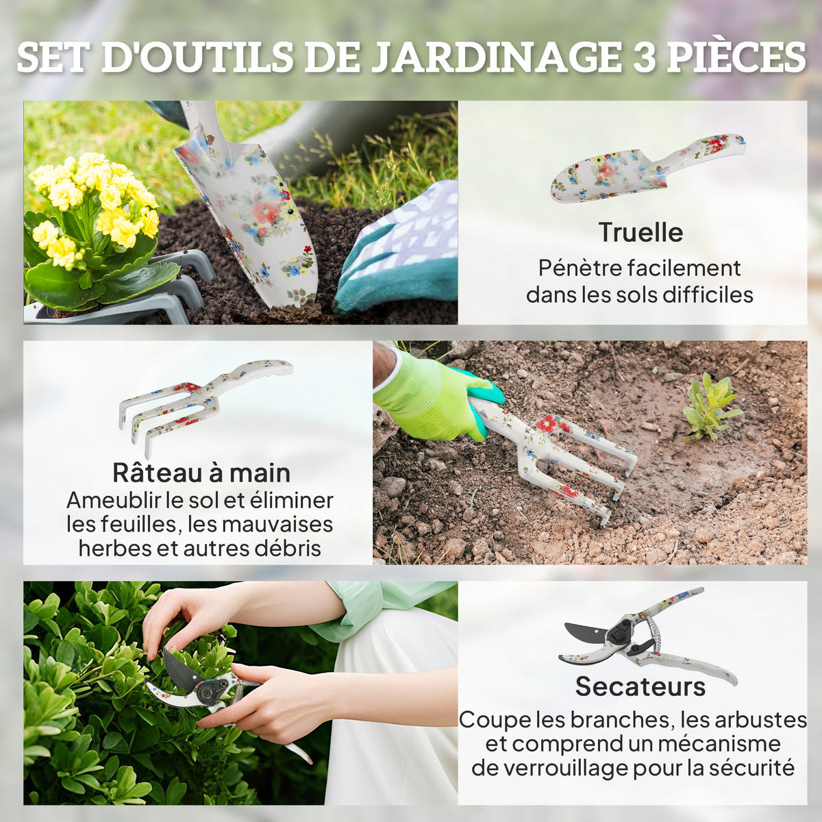GARTENWERKZEUGSET 3tlg. DE-13838 aus Aluminium - Multicolor, Metall (7/3/26.5cm) - ComfortXL