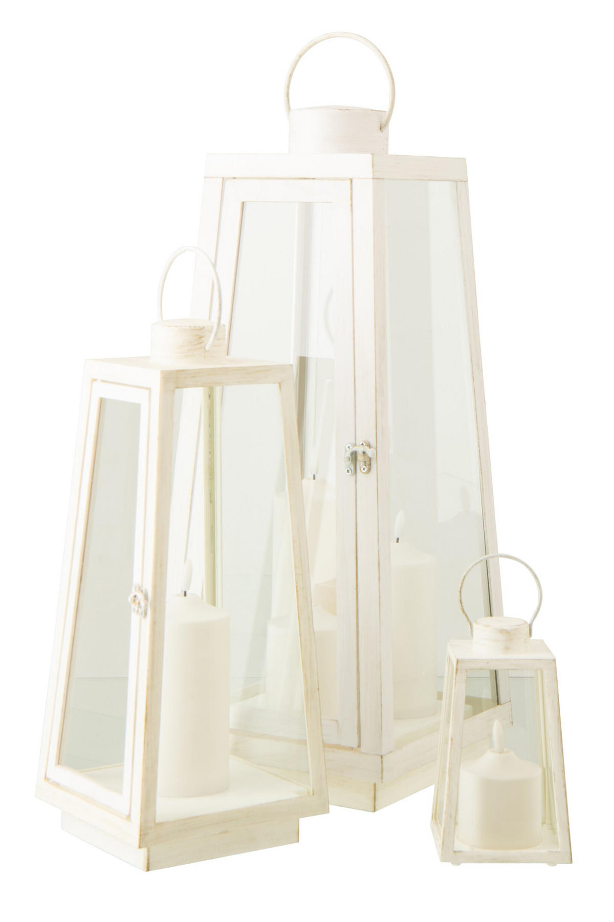 LATERNE + CANDLE LED Weiß - Weiß, Glas (24/59/24cm) - J-Line