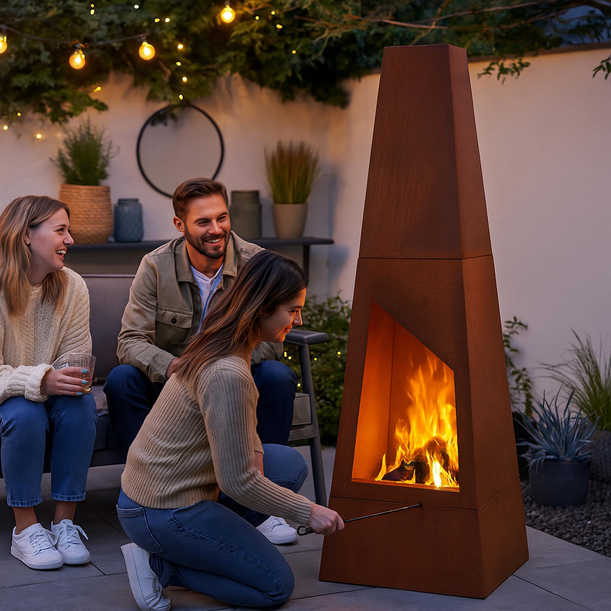 GARTENKAMIN - Braun, Metall (45/149/45cm) - Relaxdays