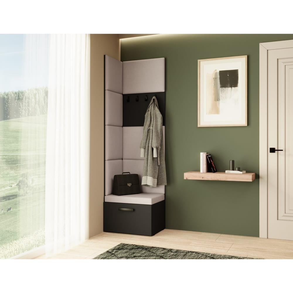 GARDEROBE Margaret V 81/203/43 mit gepolsterten Paneelen - Beige/Schwarz, Holzwerkstoff/Kunststoff (60/206.5/42cm) - Beautysofa