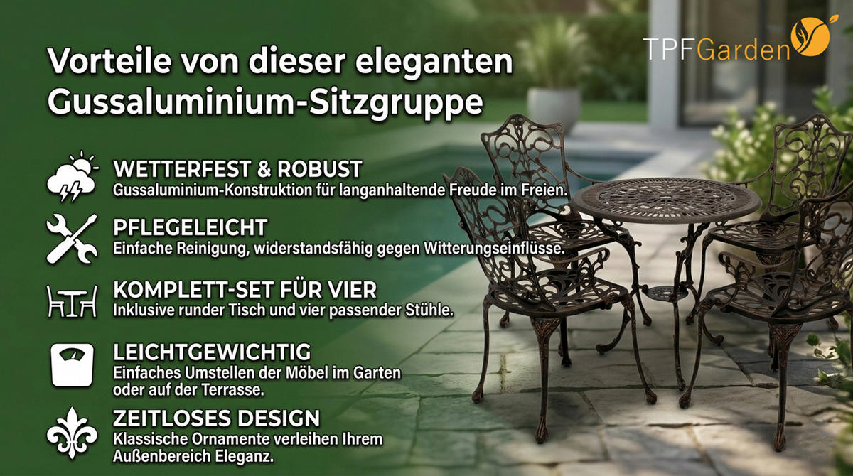 BISTROSET Boulder - Jugendstil - 5-teilig, Aluguss antik dunkelgrün - Grün, Metall - TPFGarden