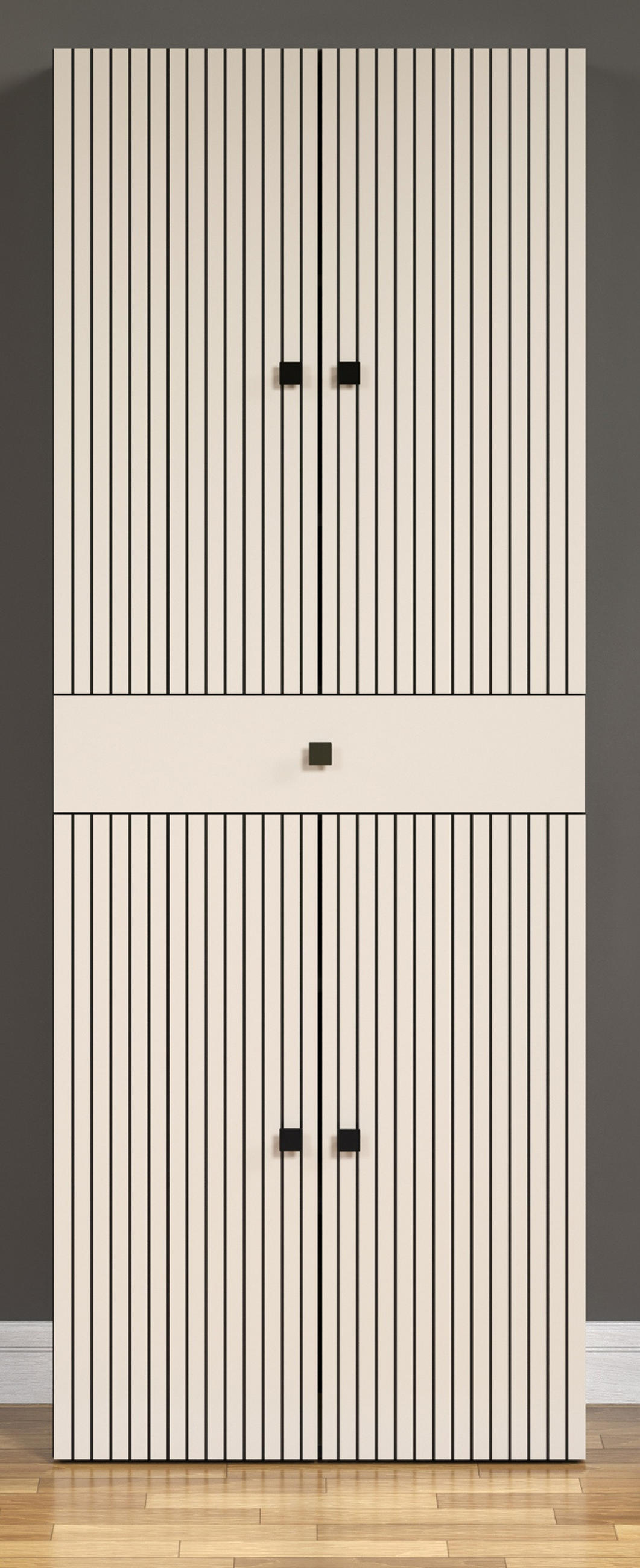HOCHSCHRANK Kaschmir, grau 70 x 186 cm, Badschrank 4-türig - Kaschmir/Schwarz, Holzwerkstoff/Metall (70/186/31cm) - Top.Furn