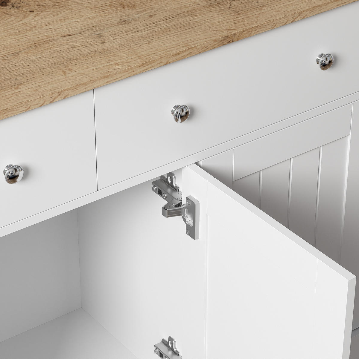 SIDEBOARD aus Spanplatte 120x36x80,5 cm Weiß und Holzfarbe mit 3 Türen und 2 Schubladen - Weiß, Holzwerkstoff (120/80.5/36cm) - IVMEU
