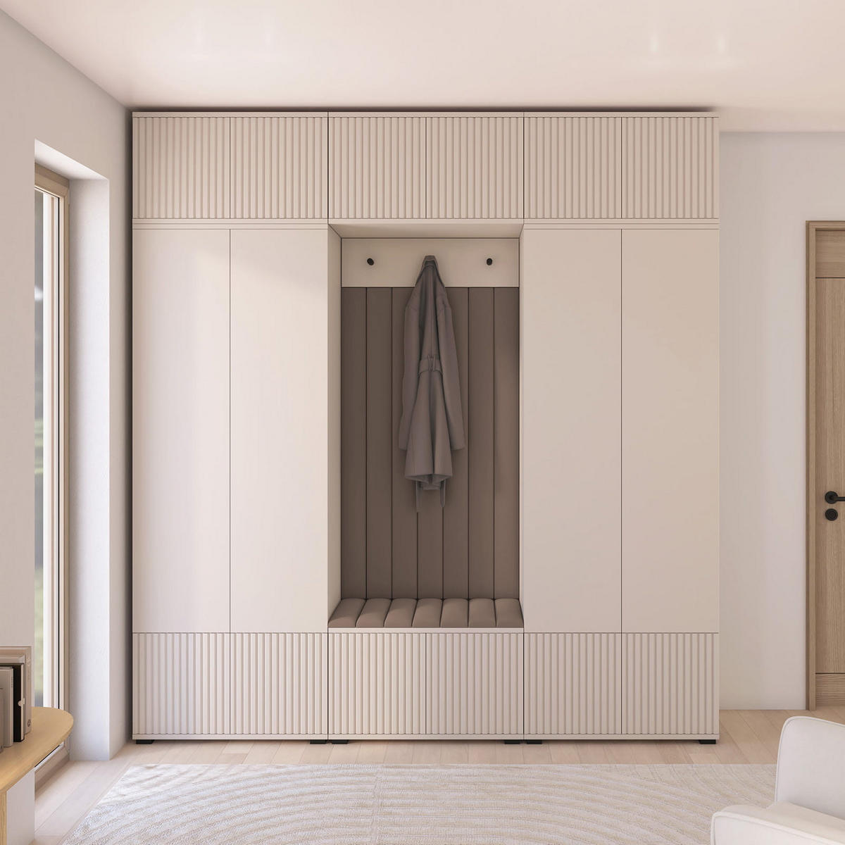 GARDEROBE Ritmo version 3 mit POLSTERPANEELEN BRAUN - Beige/Braun, Holzwerkstoff (210/225/41cm) - Jerpax