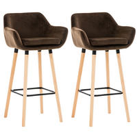 BARHOCKER 2er Set Samt braun - Eukalyptusholzfarben/Braun, Holz/Textil (51/101/50cm) - CLP