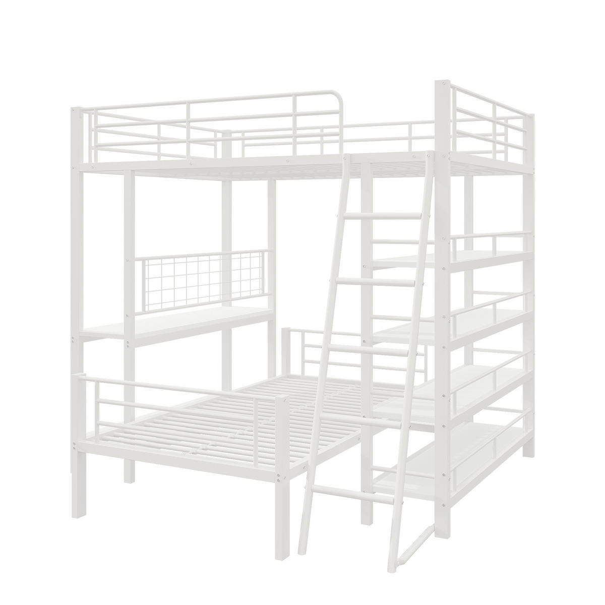 ETAGENBETT 90/200 cm & 140/200 cm in Weiß mit Regal - Weiß, Metall (140/200cm) - WISHDOR