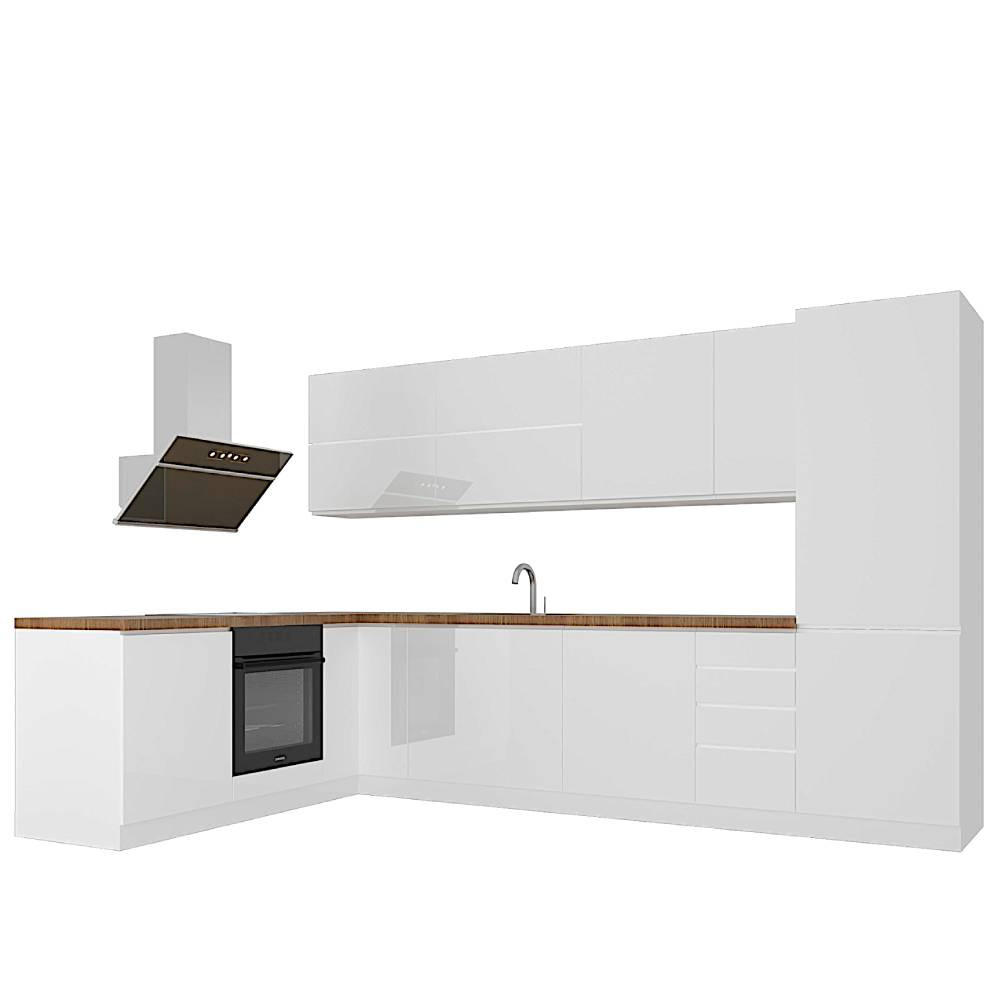 ECKKÜCHE 330x 210 cm - Aspen K54 -M330 in Weiß/Hochglanz - Weiß Hochglanz, Holz (540/212/210cm)