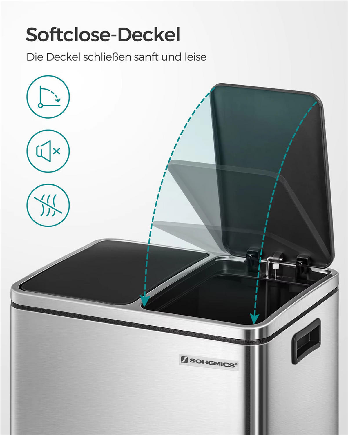 MÜLLEIMER 30 L Mülltrennsystem Treteimer Edelstahl - Silberfarben, Metall (41/47/31.5cm) - Kaket