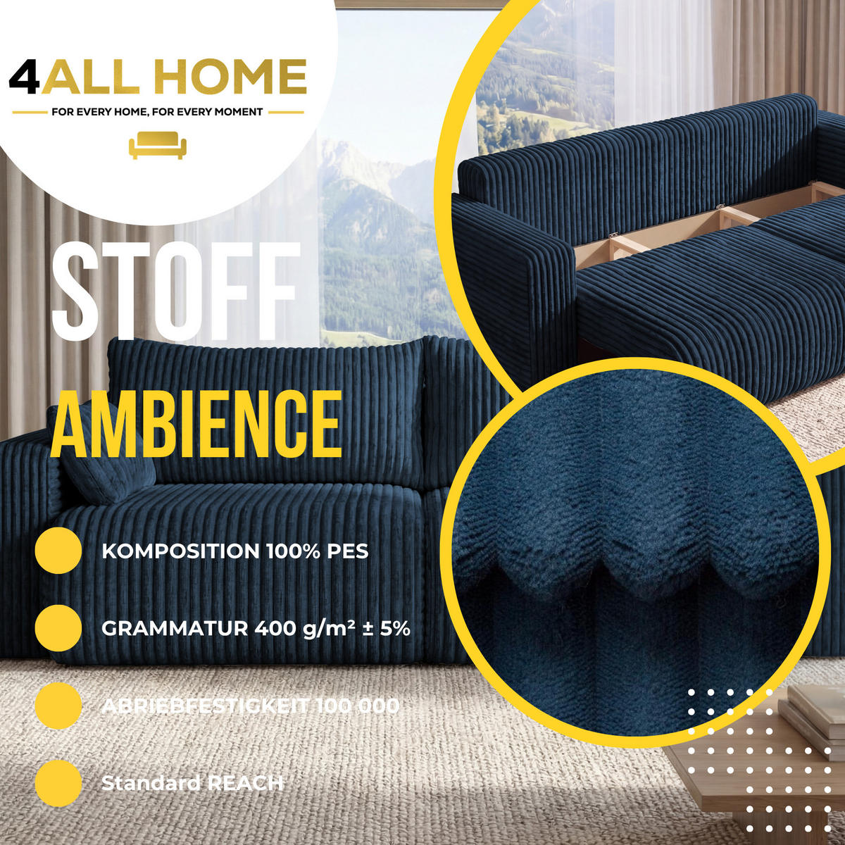 SOFA Kola mit Bettkasten und Schlaffunktion, Cordstoff - Rostfarben, Holzwerkstoff (244/85/95cm) - 4ALL HOME