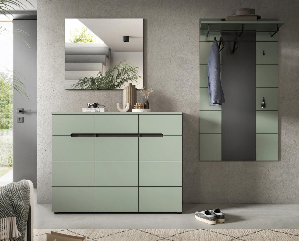 GARDEROBEN-SET 3-teilig Salbei grün, grau 215 cm, Komplettset mit Soft-Close-Funktion - Salbeigrün/Schwarz, Holzwerkstoff/Kunststoff (215/190/37cm) - Inn.Furn