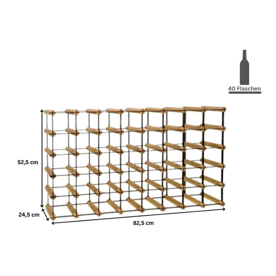 WEINREGAL Vinotega Mod Metal 52,5x82,5x24,5 cm 8x5 Flaschen Massives Kiefernholz Braun Geölt - Braun, Holz (82.5/52.5/24.5cm) - PROREGAL