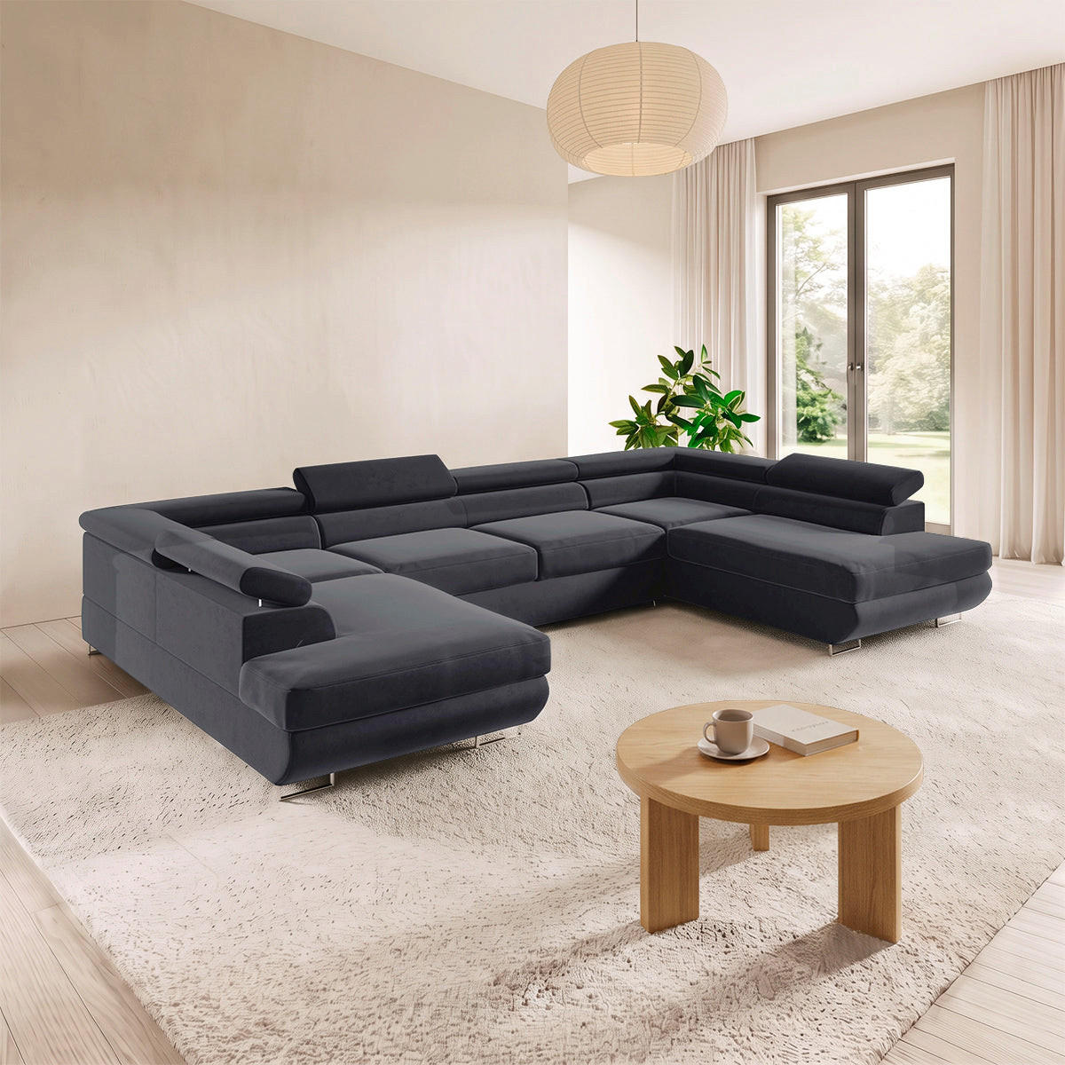 PANORAMASOFA Lyam 5 Sitzplätze Anthrazitgrau - Grau, Textil (335/72/201cm) - Petits-meubles