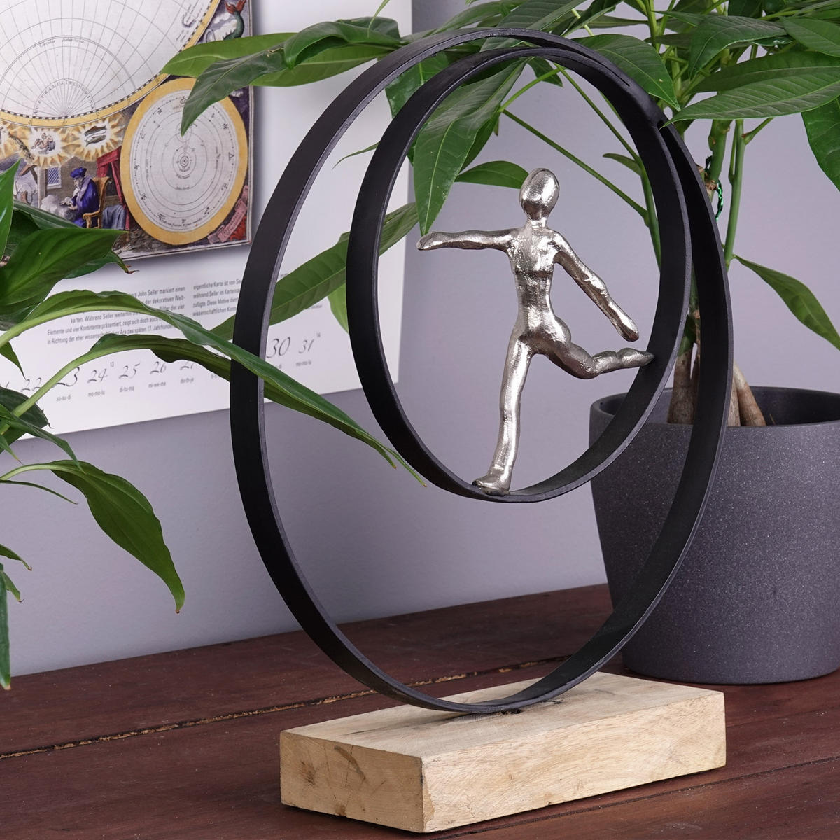 SKULPTUR Move Mangoholz, Metall silber-natur - Schwarz, Metall (30/35/9cm) - CREEDWOOD