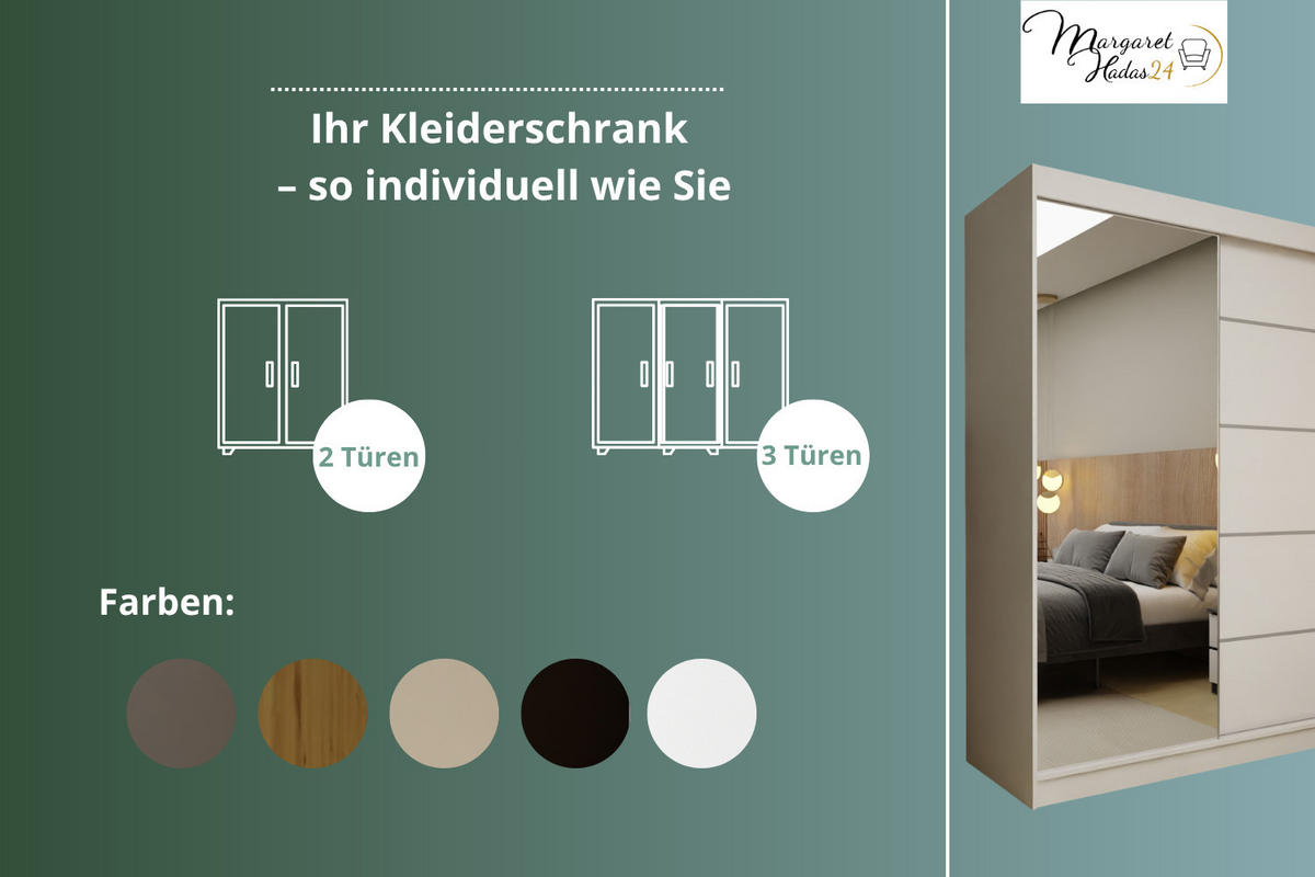 SCHWEBETÜRENSCHRANK Samantha 160 cm mit Spiegel, 2-türig, kaschmir - Kaschmir, Kunststoff (160/216/61cm) - Margaret Hadas24