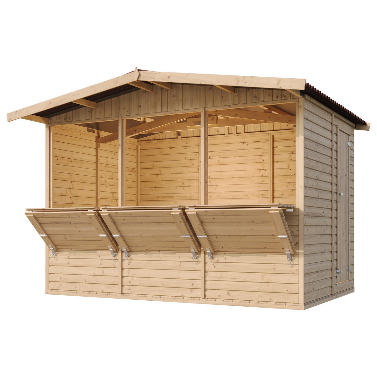 MARKTBUDE Holz, Gartenhaus, DREI FENSTER - 200x300/6 m2 M150A - Beige, Holz (336/232/263cm) - Timbela