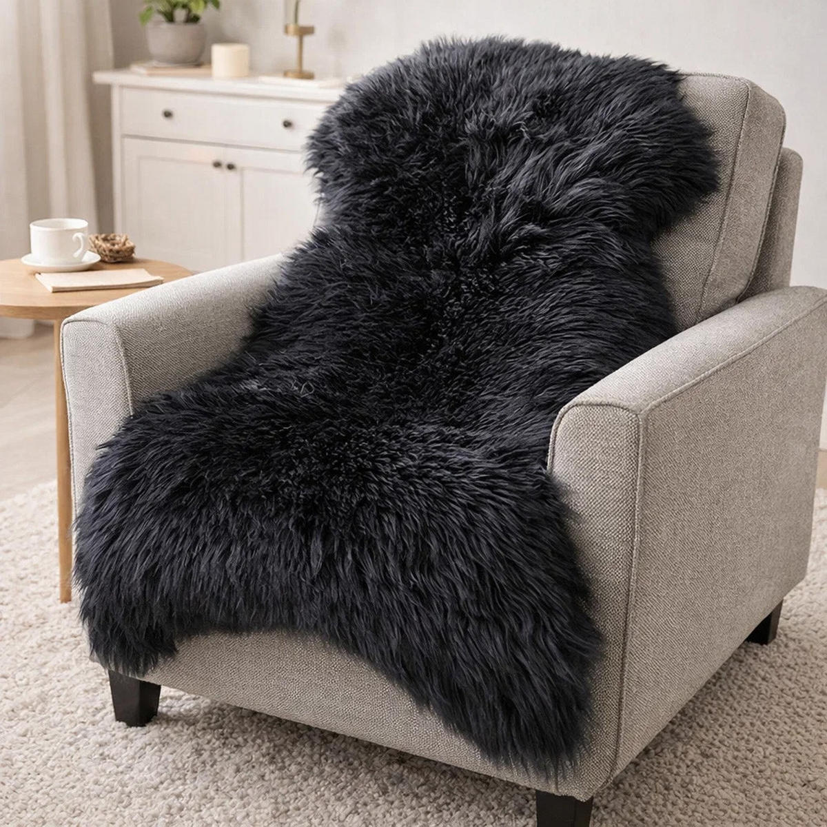 LAMMFELL Öko bunt gefärbt weich Fell Teppich Anthrazit ca. 90 cm - Schwarz, Fell (50/90cm) - Provellus