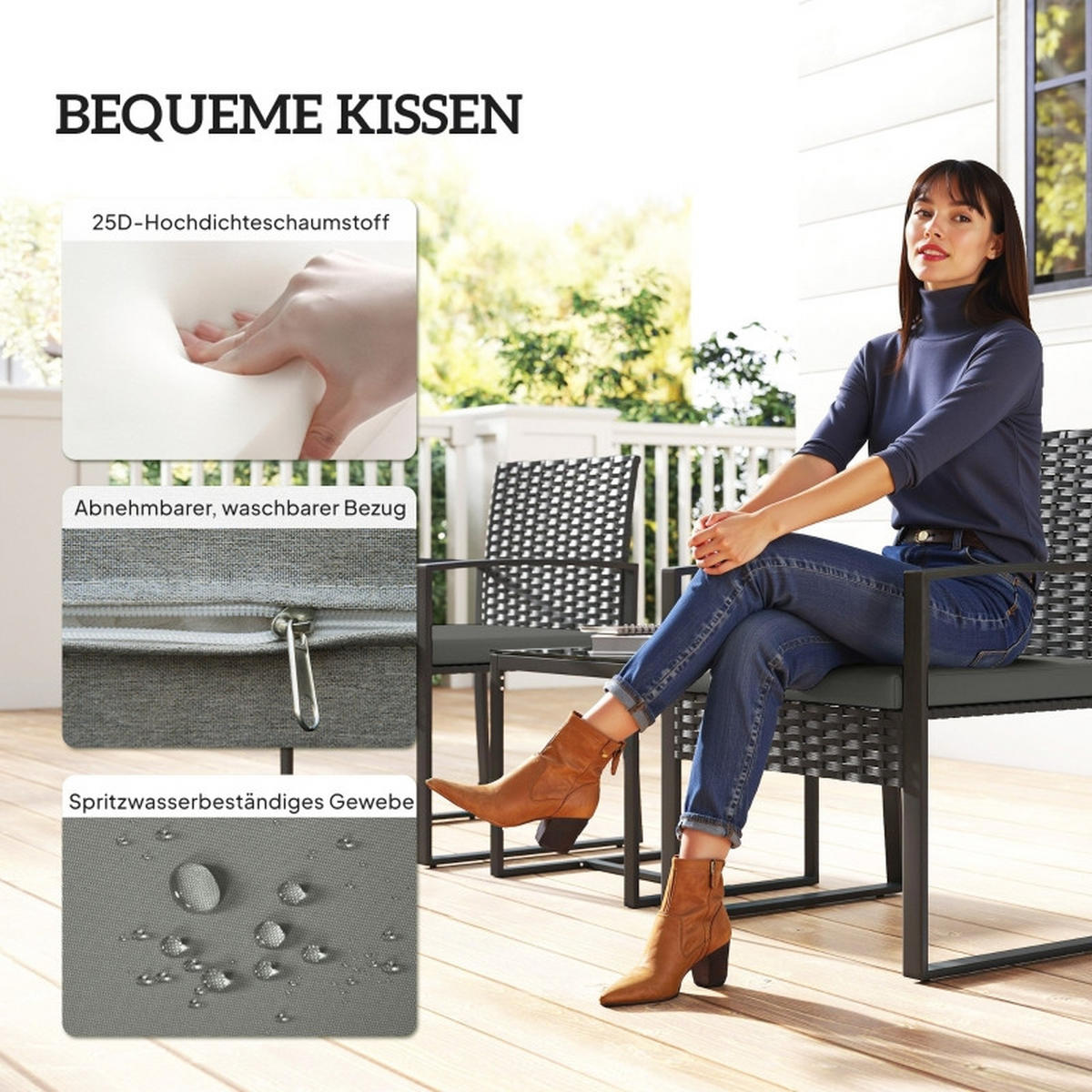 GARTENMÖBEL,2 Stühle+Couchtisch,dunkelgrau - Grau, Metall - Vallsero
