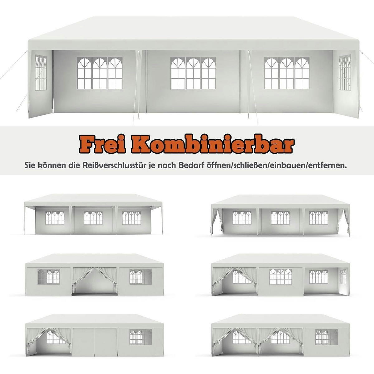 GARTENPAVILLON 3 x 6 m Weiß mit Seitenteilen und Fenstern - Weiß, Kunststoff (300/250/600cm)