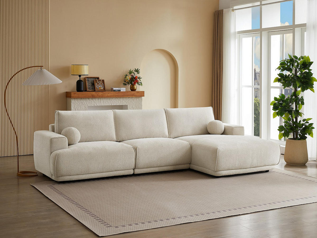 ECKSOFA - Ecke rechts - Chenille-Stoff - Beige - EMABI - Beige, Textil (320/169cm) - Vente-Unique