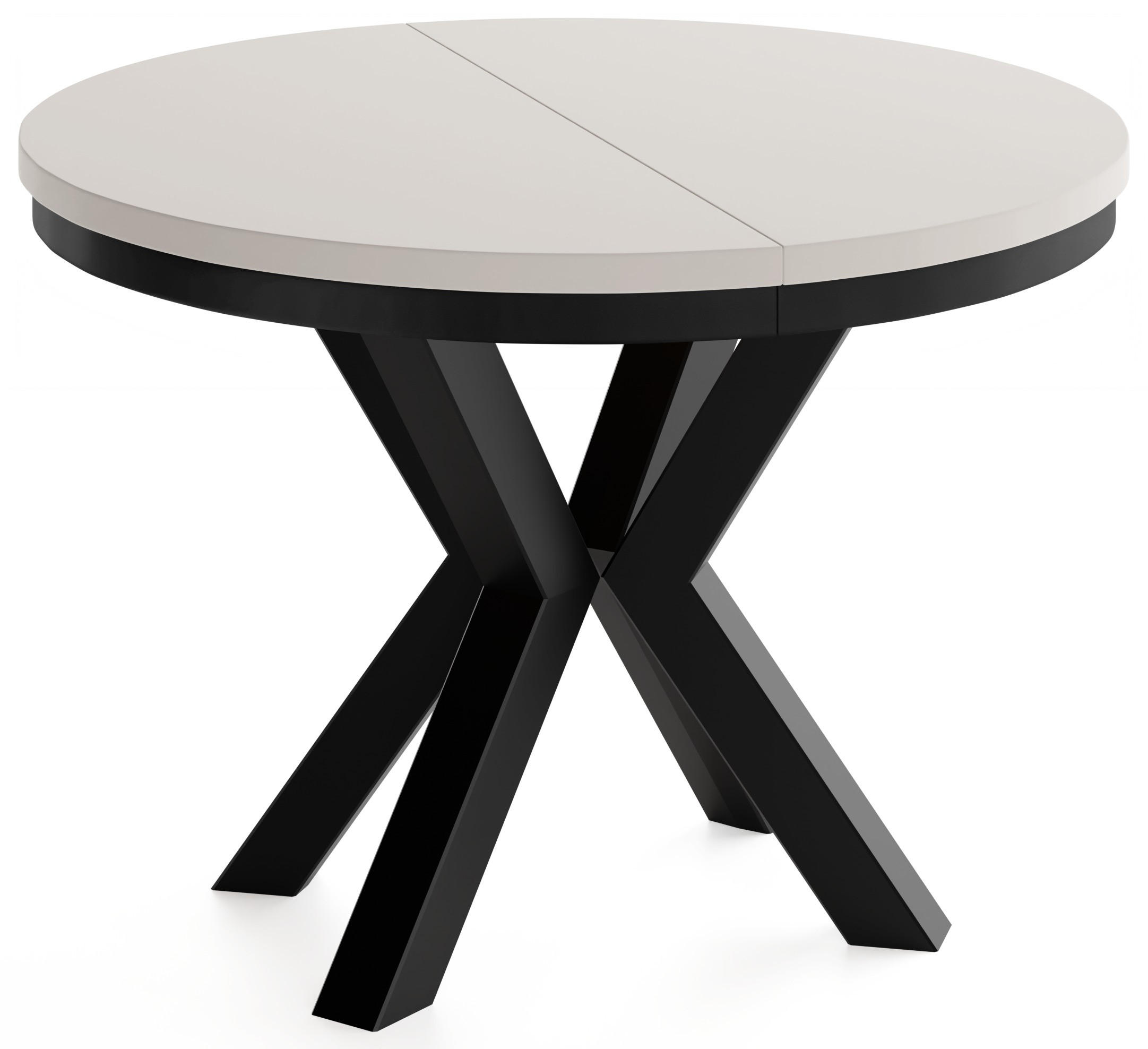 JÍDELNÍ STŮL Clara Kulatý Rozkládací Industriální s Černámi Kovovými Nohami, Kašmír 100-180/100/76 cm - černá/kašmírová, kov/kompozitní dřevo (100/180/76cm) - WFL GROUP