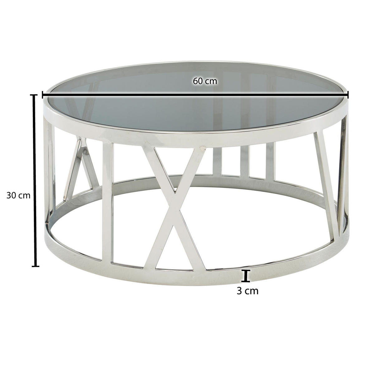 COUCHTISCH mit Glasplatte, Metallgestell, handgefertigt, Belastbarkeit 20 kg, Silber 60x60x30 cm - Silberfarben, Glas/Metall (60/60/30cm) - KADIMA DESIGN