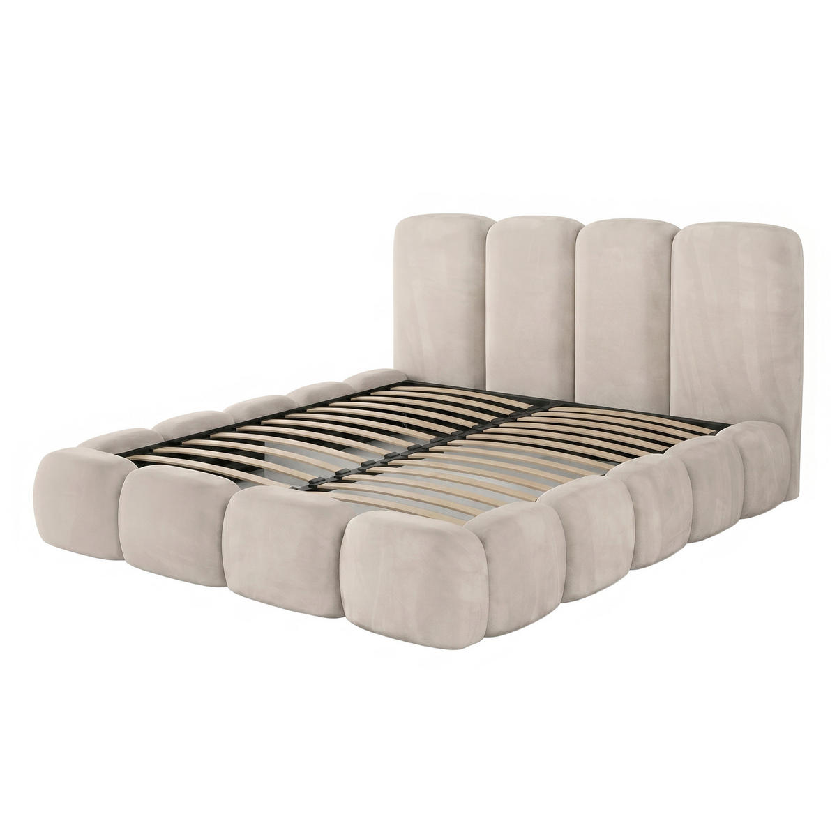 POLSTERBETT SUENO MAXI 200x200 cm in Hellgrau, gepolstertes Kopfteil, Metalllattenrost, Bettkasten, Velour-Stoff - Hellgrau/Naturfarben, Holz/Textil (200/200cm) - Muffo