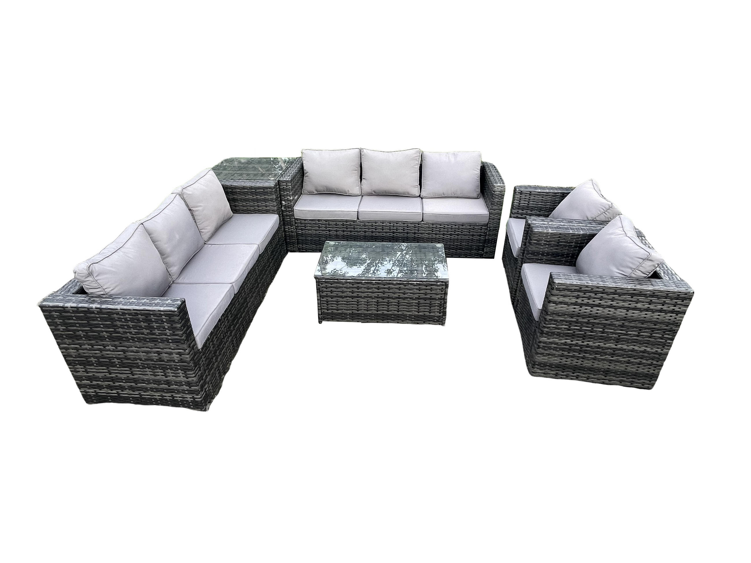 GARTENSET mit Beistelltisch Polyrattan 8-Sitzer - Dunkelgrau, Metall - Fimous
