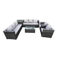 GARTENSET mit Beistelltisch Polyrattan 8-Sitzer - Dunkelgrau, Metall - Fimous