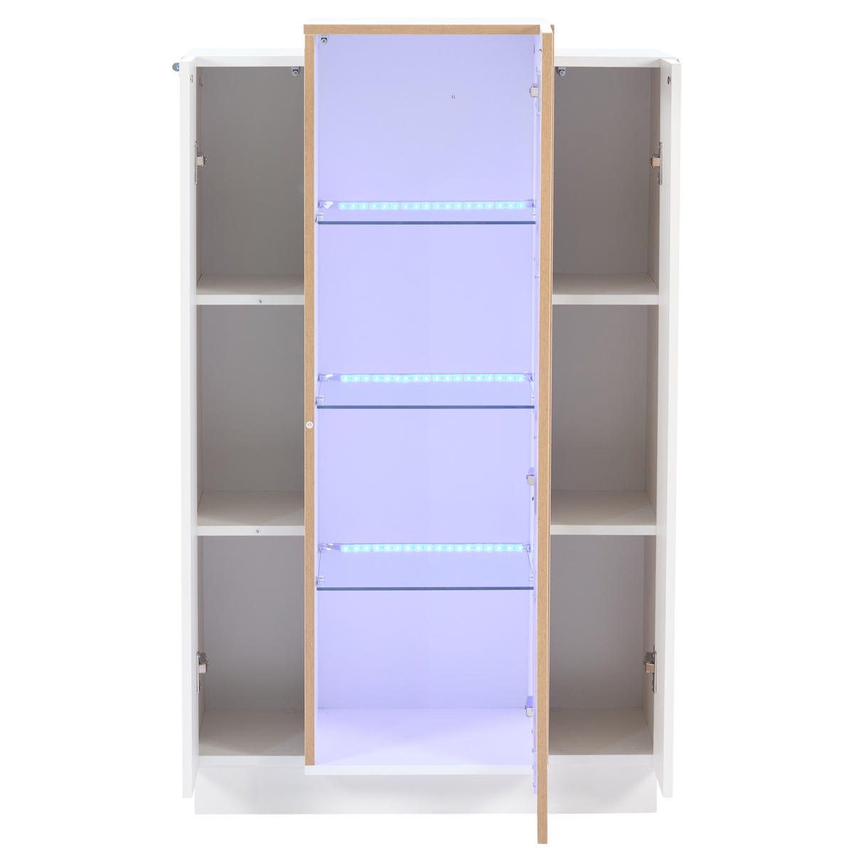 STANDVITRINE 74/40/120 cm weiß/natur aus Spanplatte mit LED - Weiß, Holzwerkstoff (74/120/40cm) - OKWISH