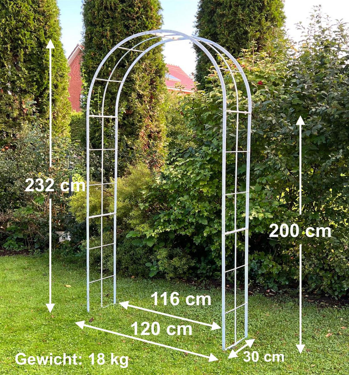 ROSENBOGEN Metall Verzinkt Massiv 120 cm Torbogen - Grau, Metall (120/232/30cm) - DanDiBo