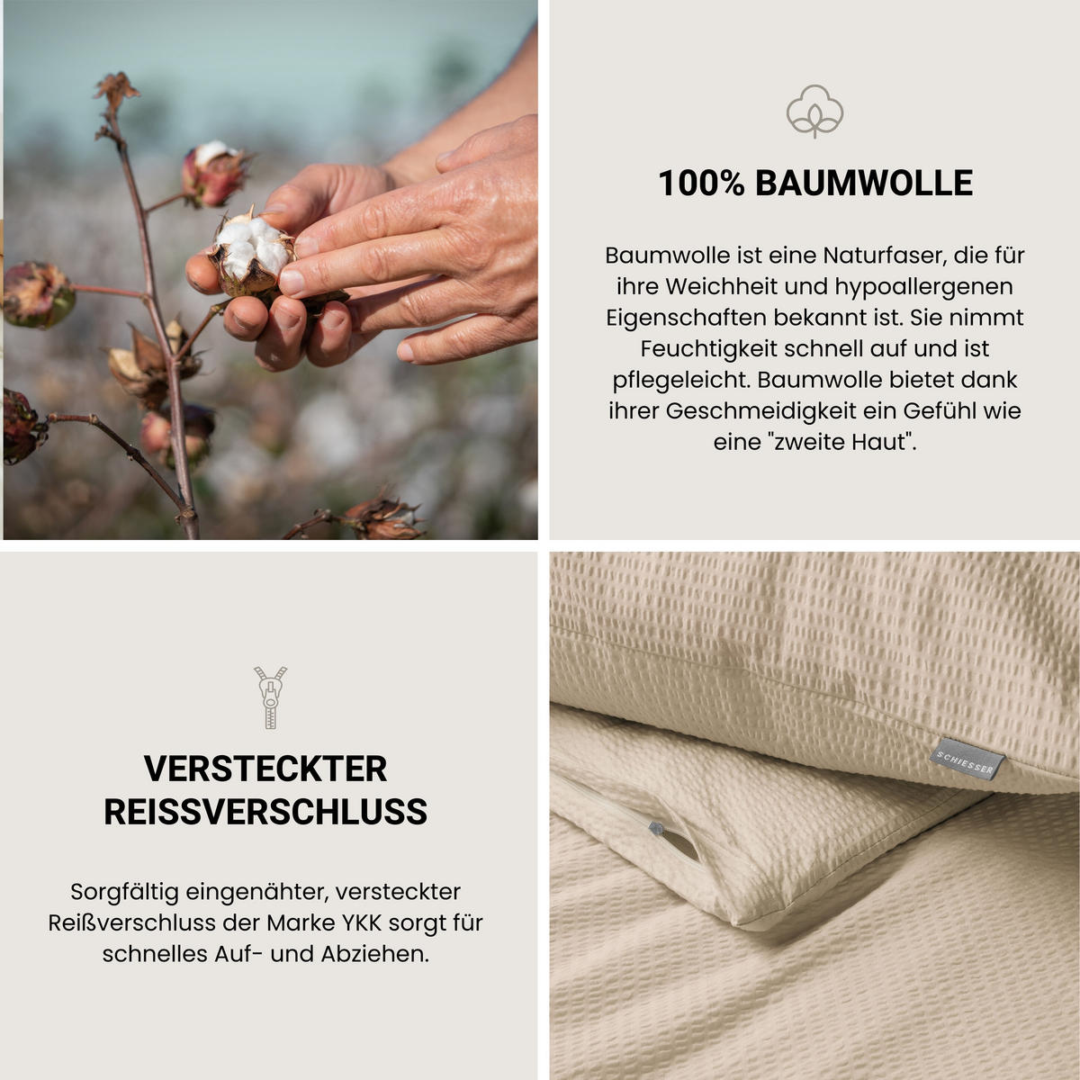 BETTWÄSCHESET Laura - Baumwoll Seersucker - 2-teilig - 135 x 200 cm - Helltaupe - Taupe, Textil (135/200cm) - SCHIESSER